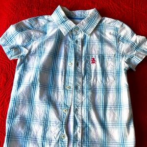 Blue plaid -boys button up short sleeved shirt-  size 5 - great condition